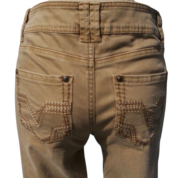 Cache Rhinestone Stud Embellished Tan Jean Pant Straight Leg Stretch NWT $138 - Picture 1 of 5